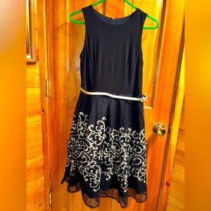 Madison Leigh Black Dress with Light Gold Embroidery